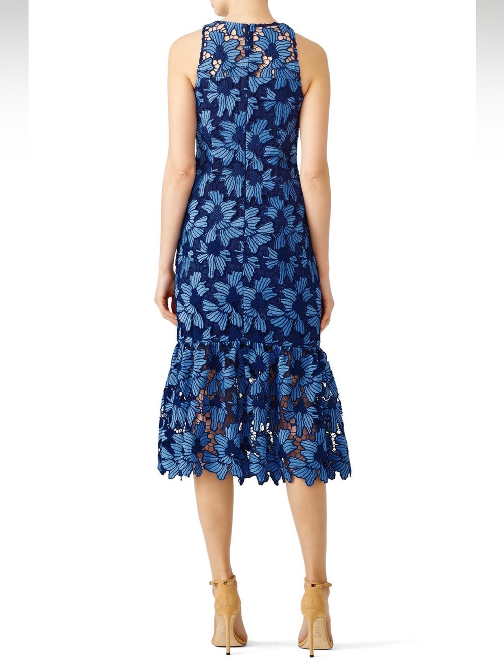 SHOSHANNA Womens Blue Floral Sleeveless Lace Bell Dress Size 0 Made in USA - Picture 2 of 8